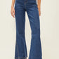 Jeans Mujer Flare Corte Diagonal Y Tachuelas Azul