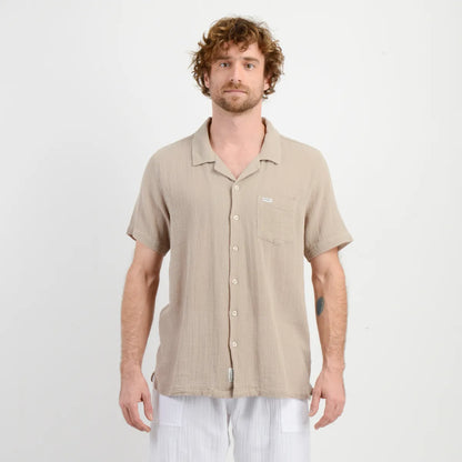 Camisa Hombre Manga Corta Tame Beige Oscuro