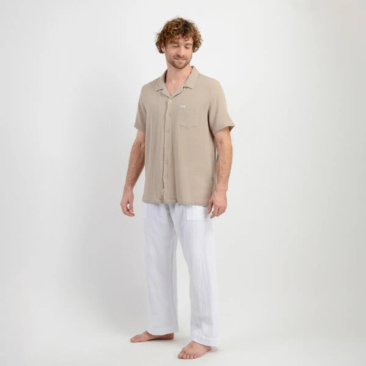 Camisa Hombre Manga Corta Tame Beige Oscuro