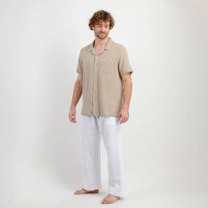 Camisa Hombre Manga Corta Tame Beige Oscuro