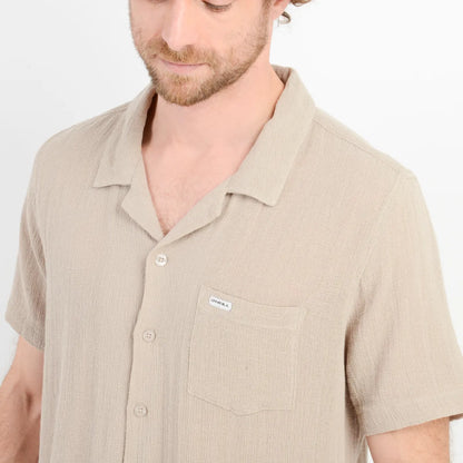 Camisa Hombre Manga Corta Tame Beige Oscuro