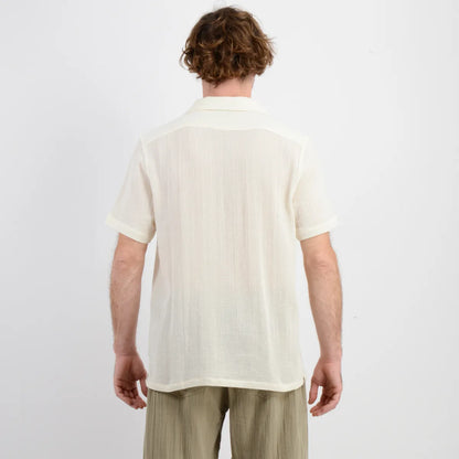 Camisa Hombre Manga Corta Tame Beige Claro