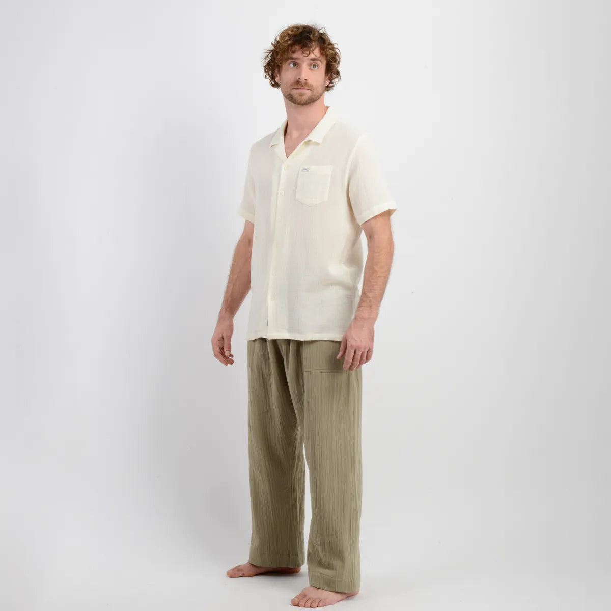 Camisa Hombre Manga Corta Tame Beige Claro