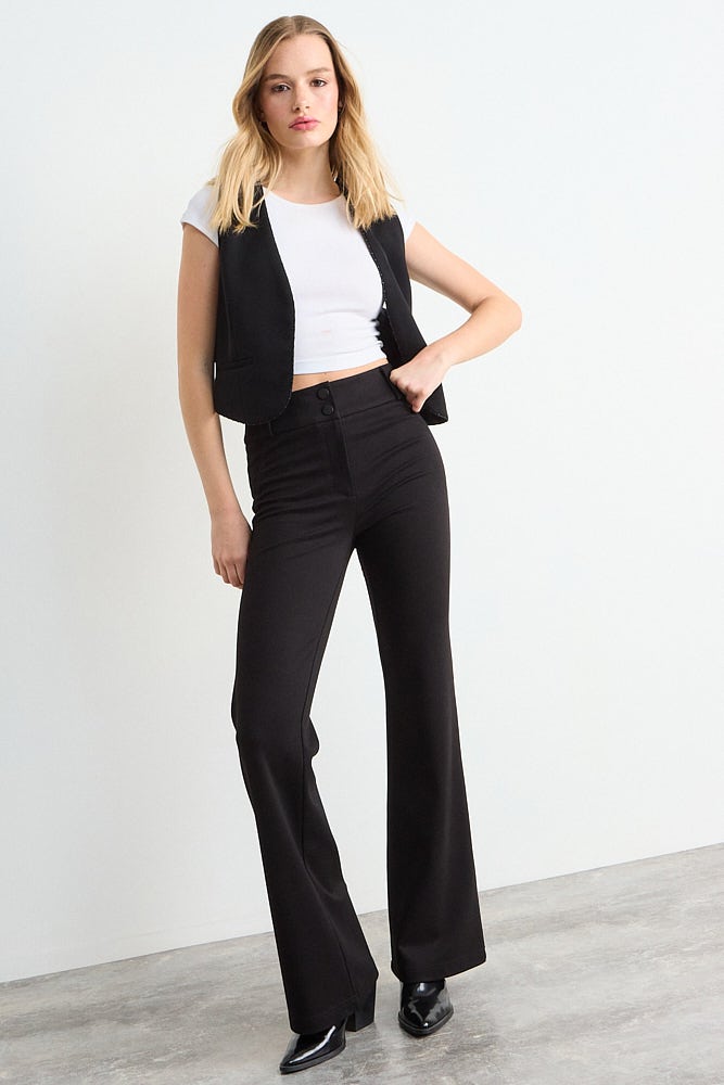 Calza Mujer Sarga Flare Negro