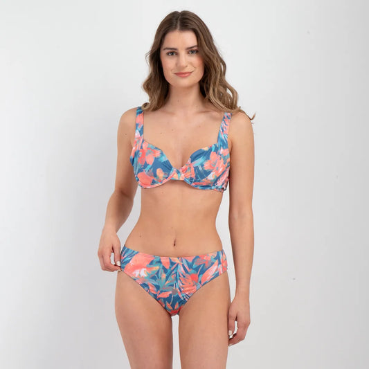 Bikini Mujer Con Copa Floral Azul