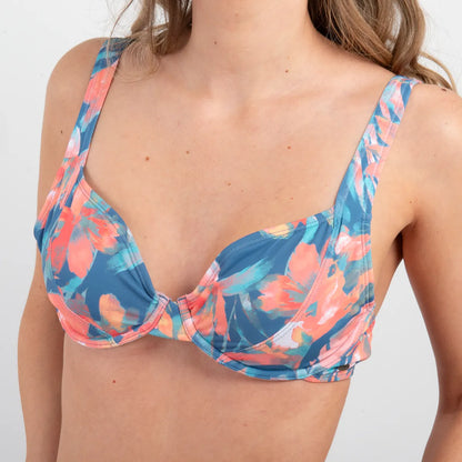 Bikini Mujer Con Copa Floral Azul