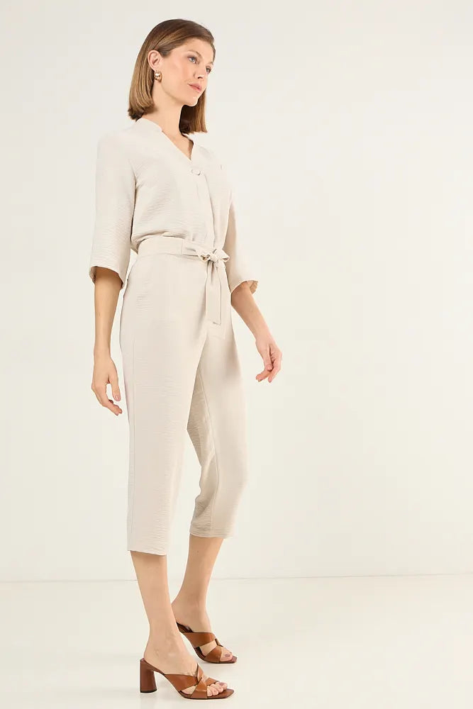 Pantalón Mujer Capri con elástico Beige