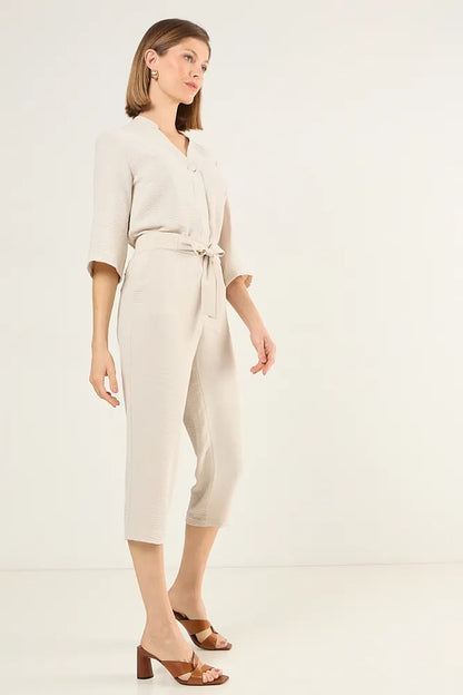 Pantalón Mujer Capri con elástico Beige