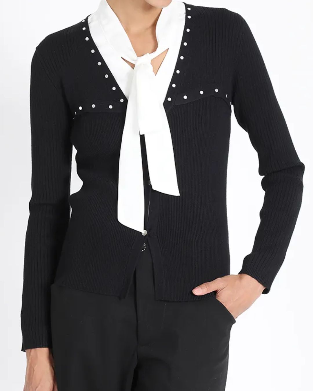 Cardigan Tejido Mujer Punto Remaches Negro