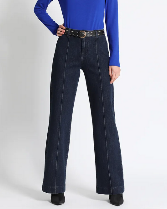 Jeans mujer straight tiro alto con cinturon azul Liola