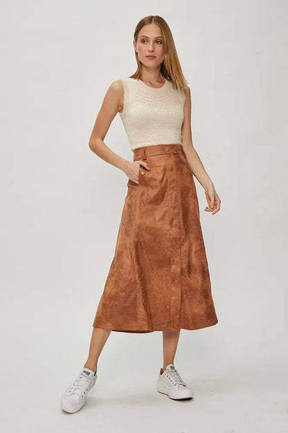 Falda Mujer Maxi Suede Coated Café