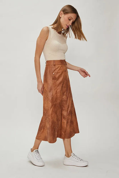 Falda Mujer Maxi Suede Coated Café