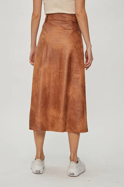 Falda Mujer Maxi Suede Coated Café