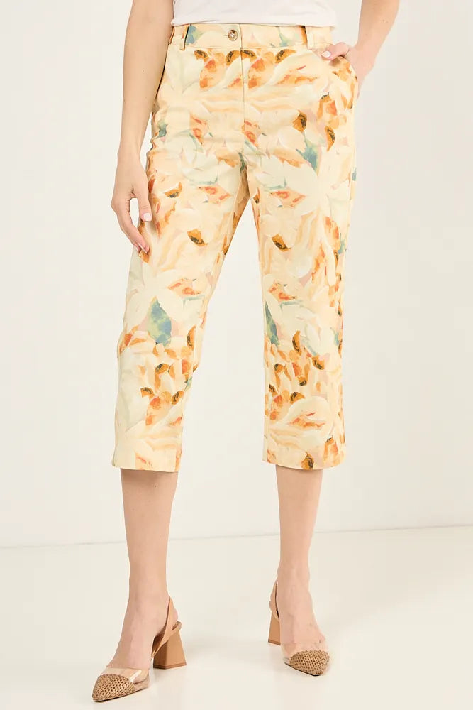 Pantalón Mujer Capri estampado floral Damasco