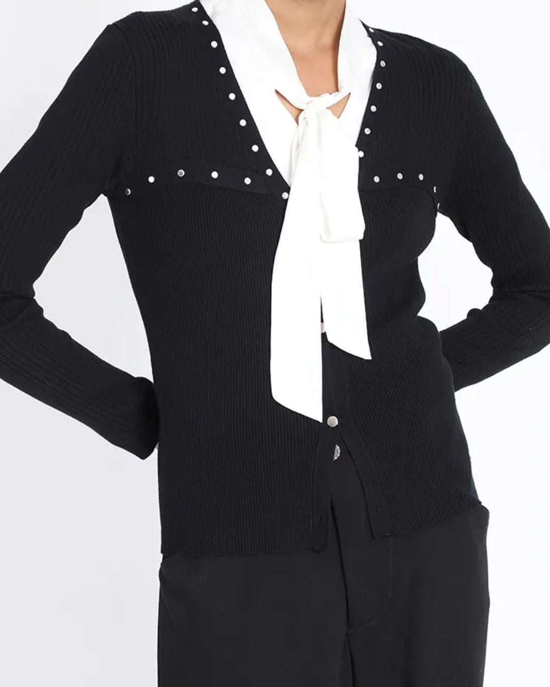 Cardigan Tejido Mujer Punto Remaches Negro