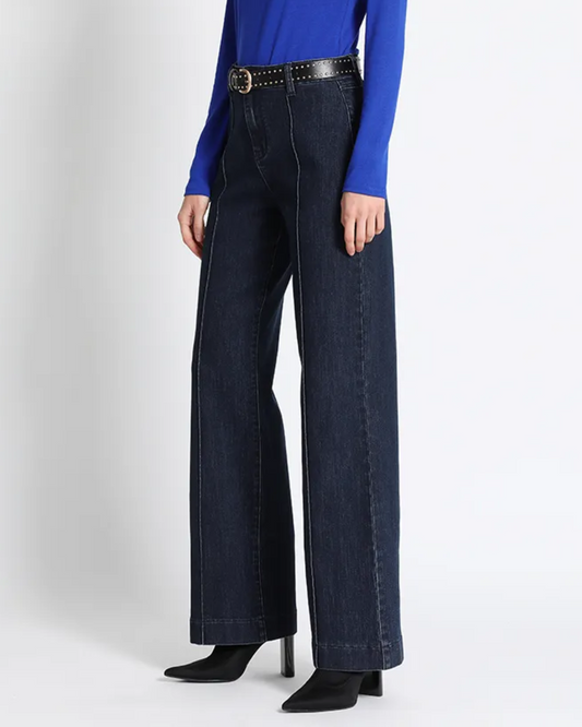 Jeans mujer straight tiro alto con cinturon azul Liola