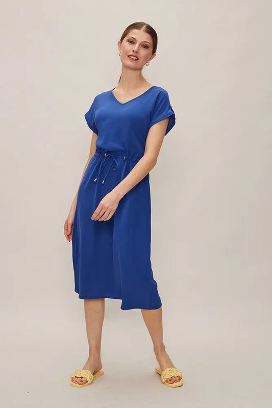 Vestido Mujer Con Lazo En Cintura Azul