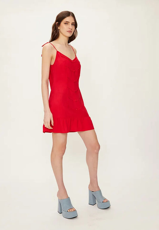 Vestido Mujer Lino corto Rojo