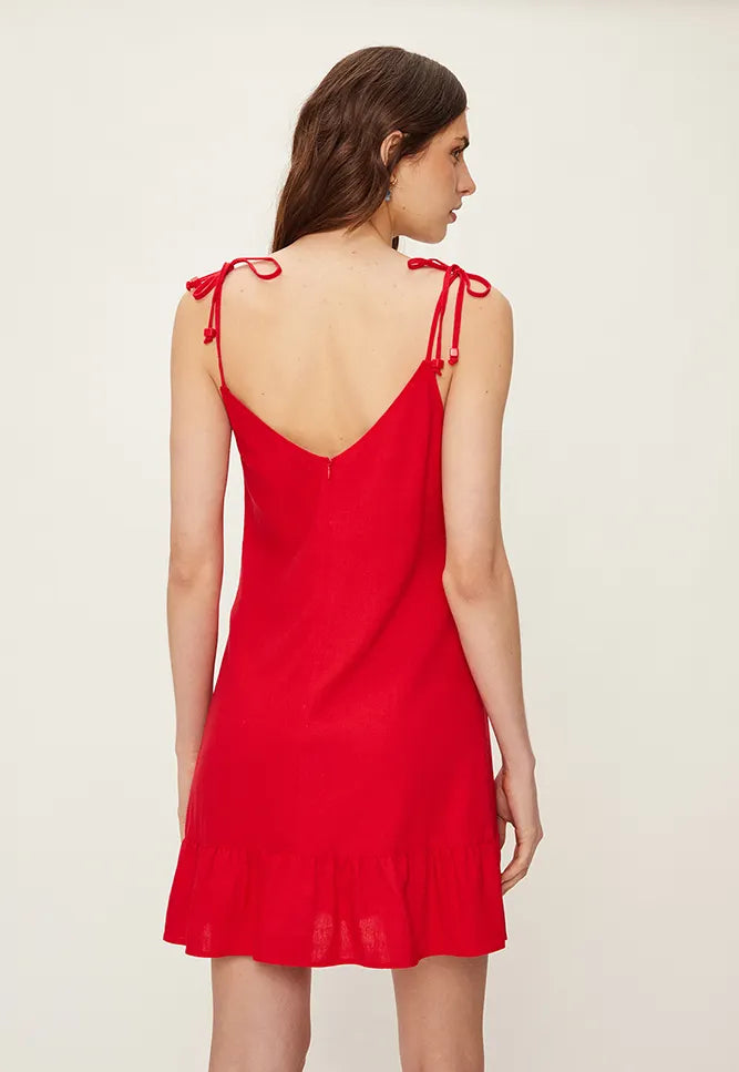Vestido Mujer Lino corto Rojo