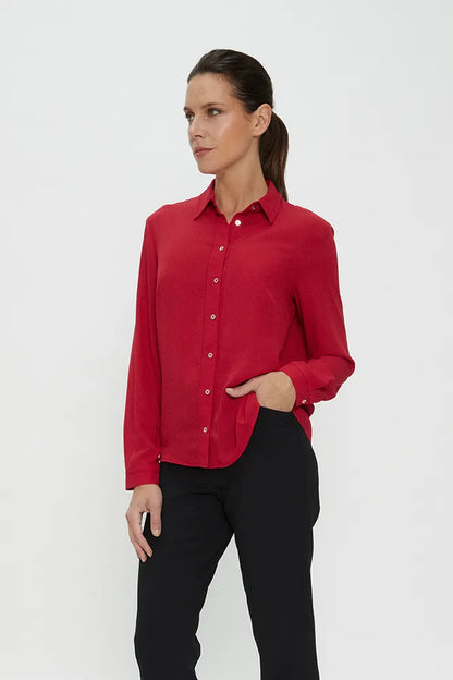 Blusa Mujer Cuello Camisero Rojo