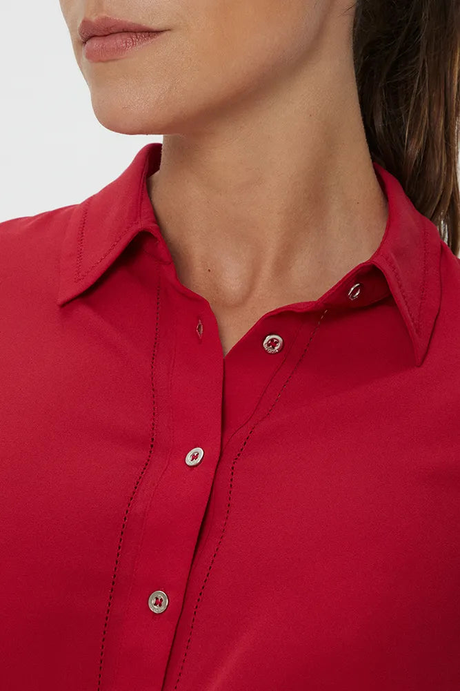 Blusa Mujer Cuello Camisero Rojo