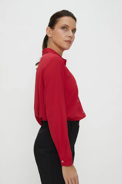 Blusa Mujer Cuello Camisero Rojo