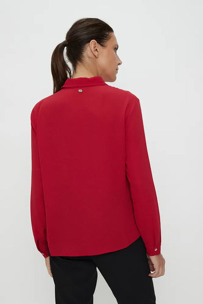 Blusa Mujer Cuello Camisero Rojo