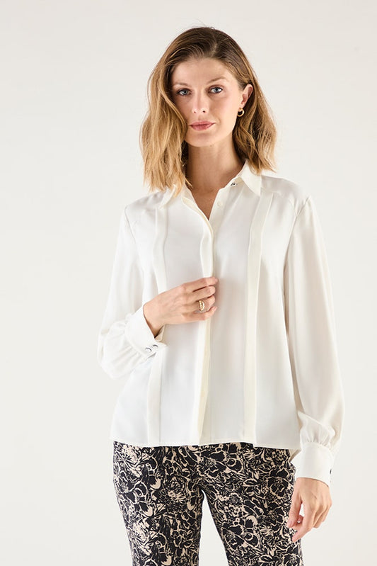 Blusa Camisera con Plizados Verticales en Costados