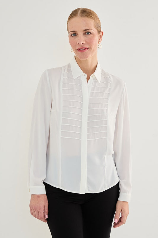 Blusa Camisera con Plizados Verticales en Costados