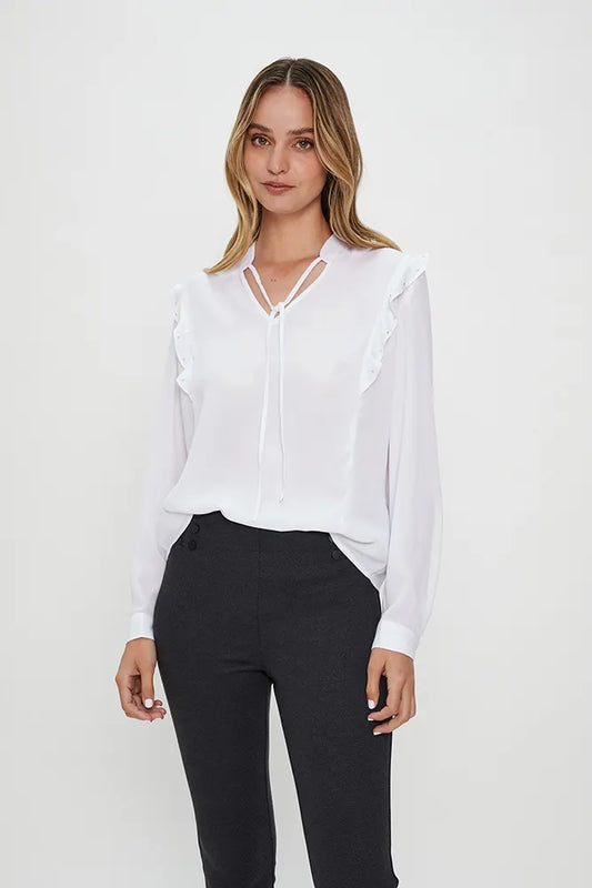 Blusa Mujer Con Vuelos Blanco