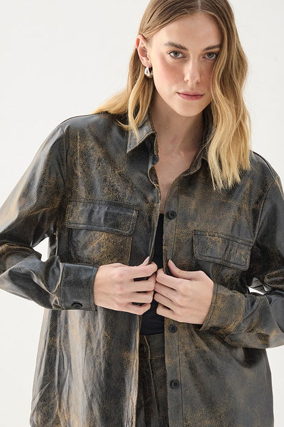 Chaqueta Mujer Camisera Manga Larga Bolsillos Delantero Y Puño Camel