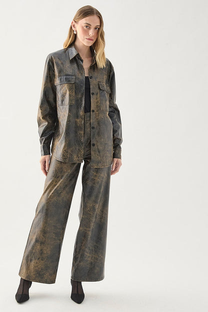 Chaqueta Mujer Camisera Manga Larga Bolsillos Delantero Y Puño Camel