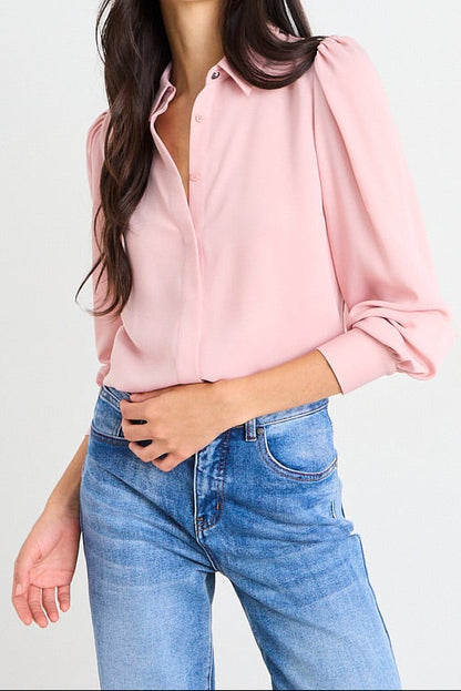 Blusa Mujer Camisera Básica Con Detalle En Puños Rosado