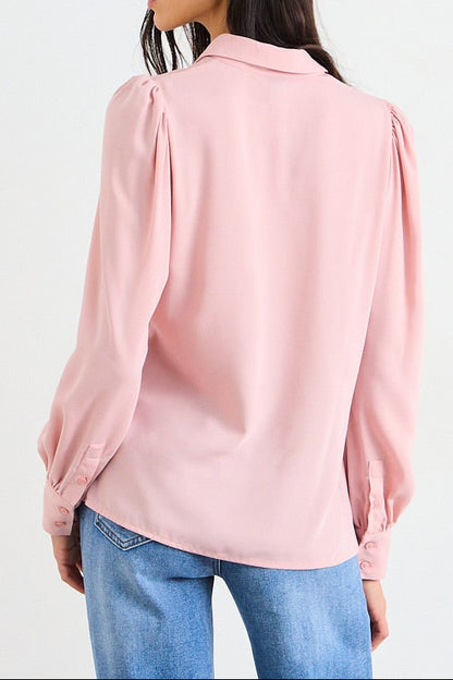 Blusa Mujer Camisera Básica Con Detalle En Puños Rosado