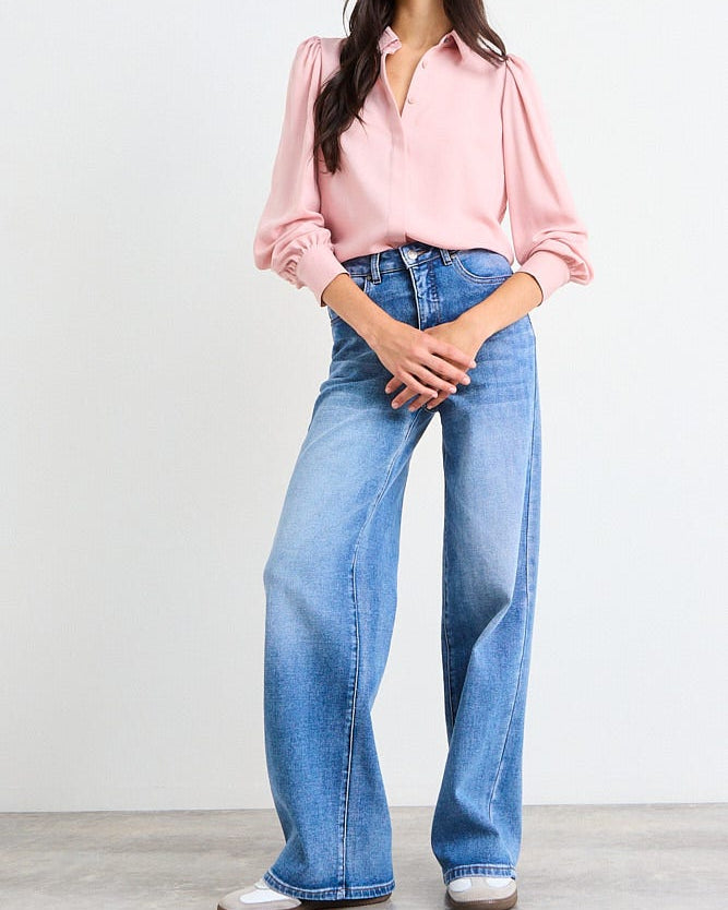 Blusa Mujer Camisera Básica Con Detalle En Puños Rosado