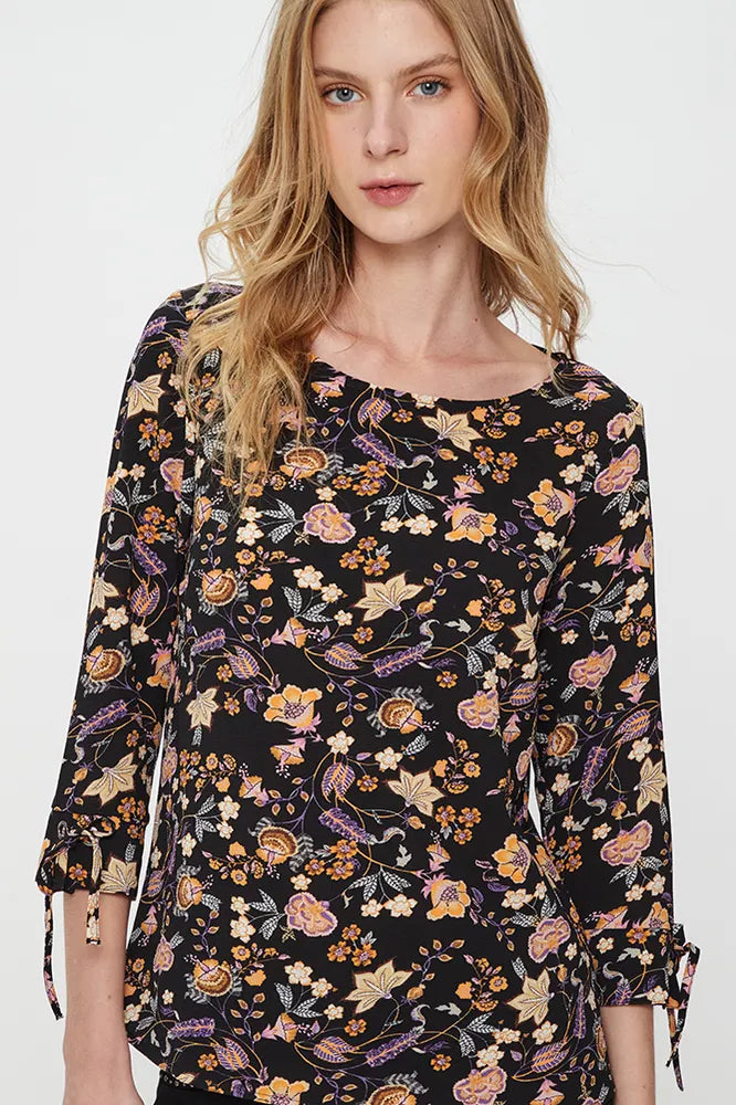 Blusa Mujer Print Manga Acampanada Negro