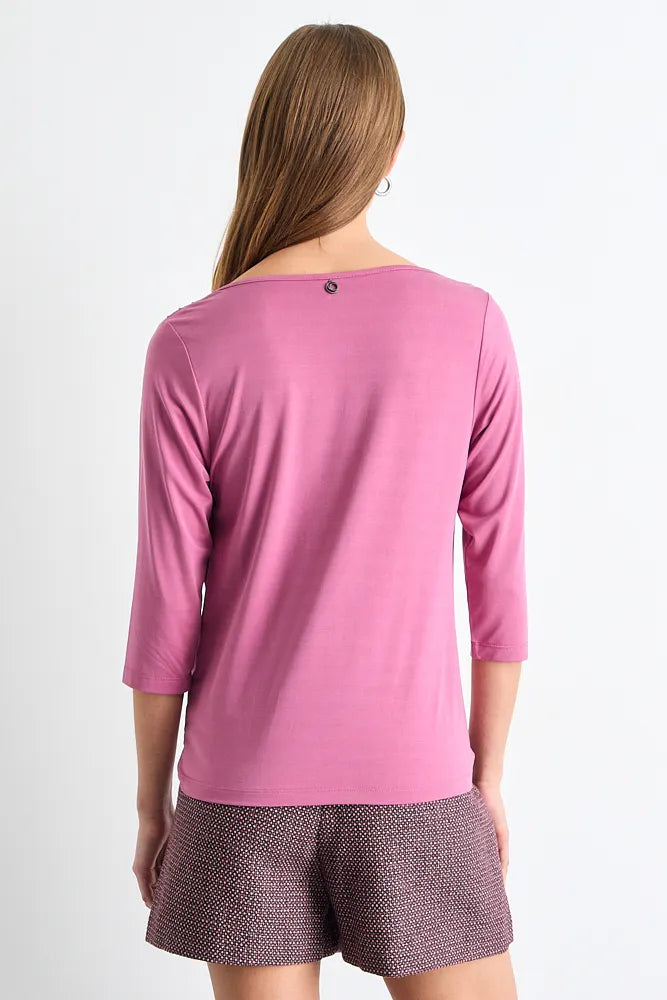 Polera Mujer Modal Con Drapeado En Escote Fucsia