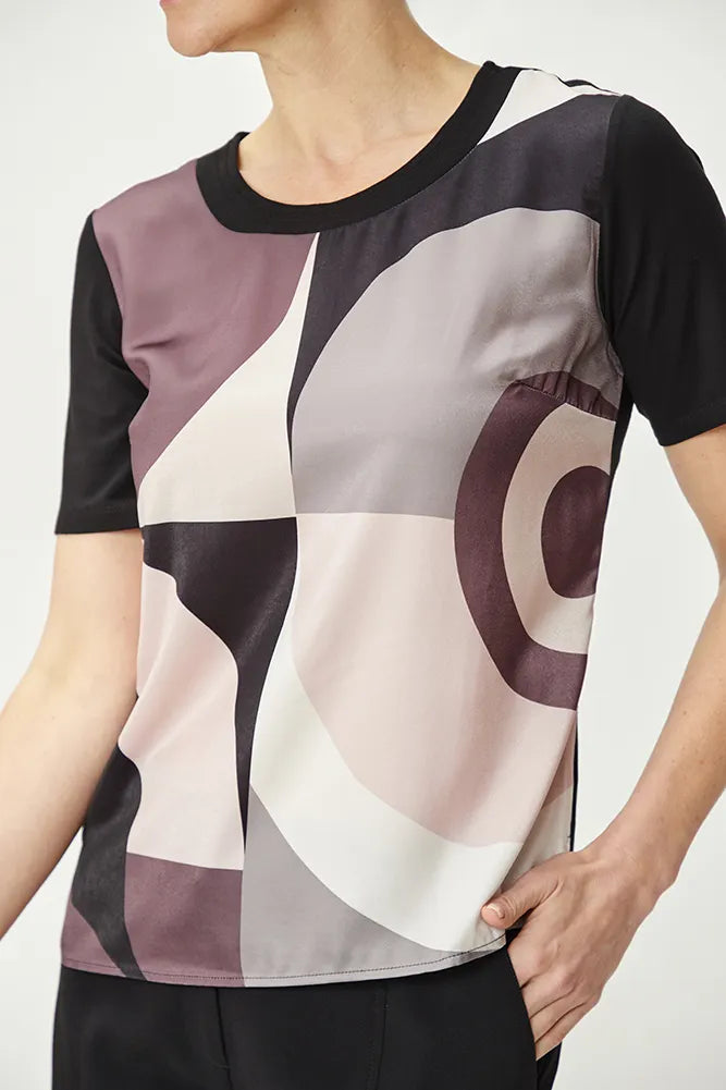 Polera Mujer Doble Tela Estampado Geometrico Negro