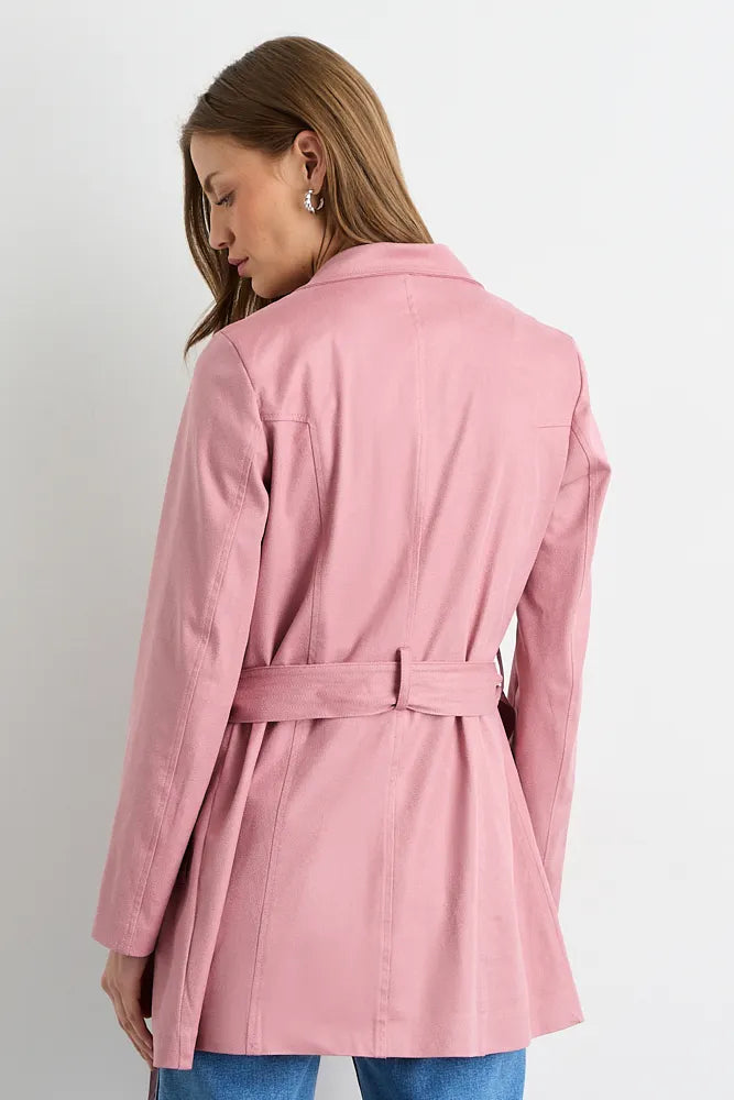 Tapado Mujer Suede Coated Con Cinturon Rosado