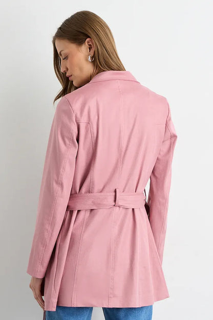 Tapado Mujer Suede Coated Con Cinturon Rosado
