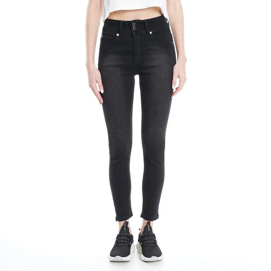 Jeans Mujer Leggings Cropped Tiro Medio Pretina Ancha Negro