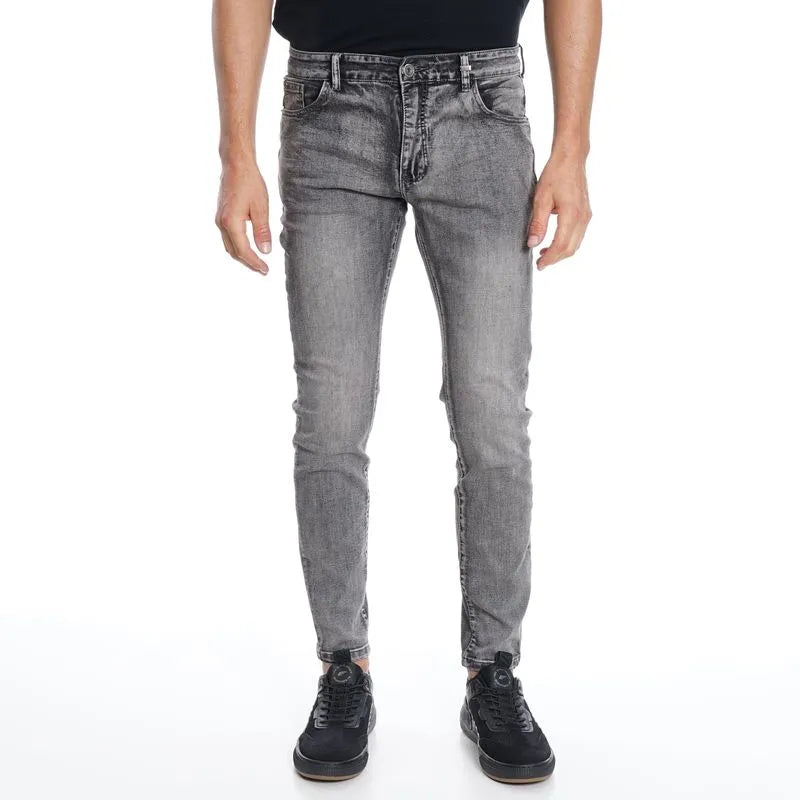 Jeans Hombre Skinny Tiro Bajo Full Lavado Gris Cinco Bolsillos