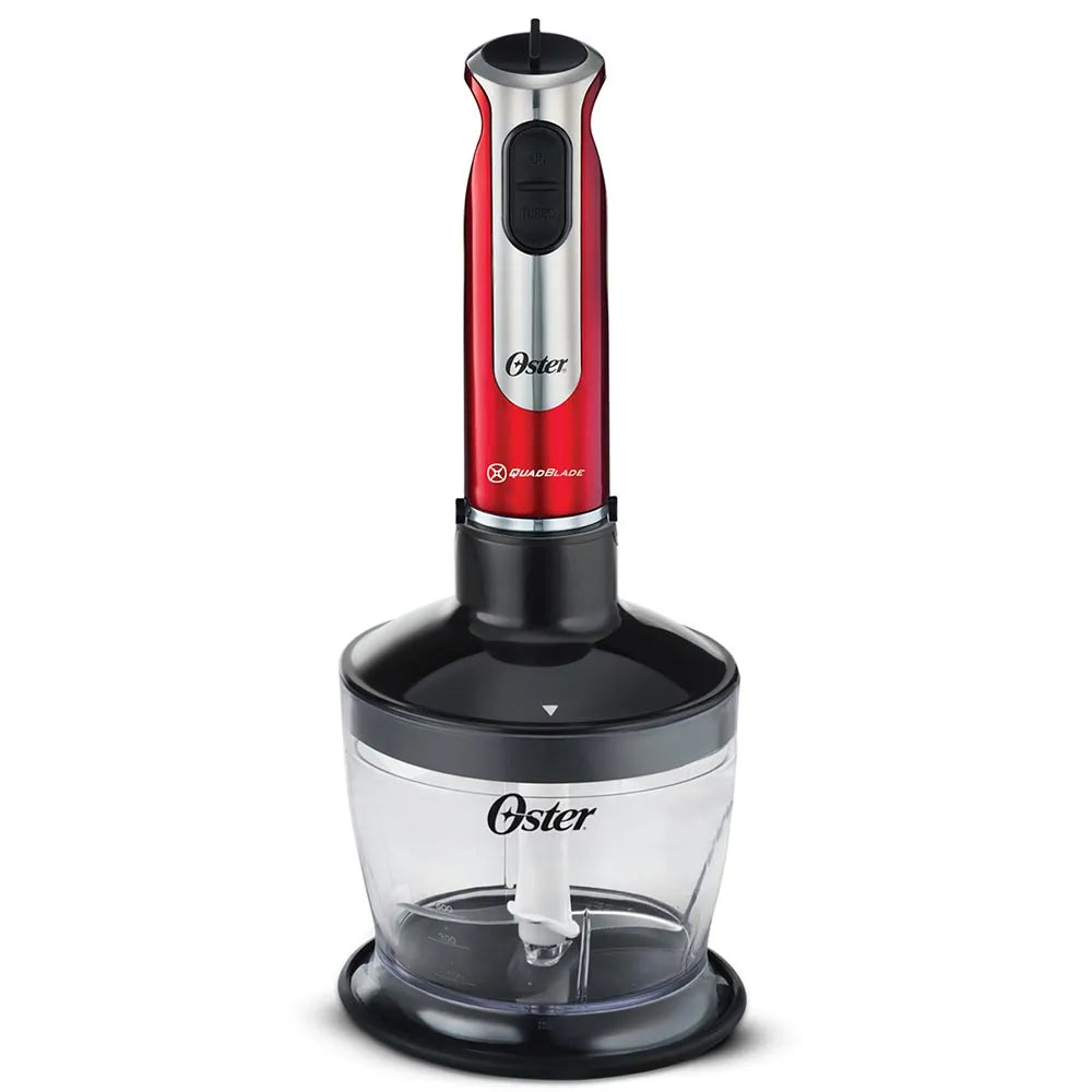 Batidora de inmersión Oster® roja con organizador y accesorios