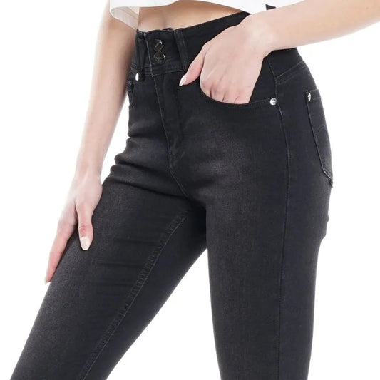 Jeans Mujer Leggings Cropped Tiro Medio Pretina Ancha Negro