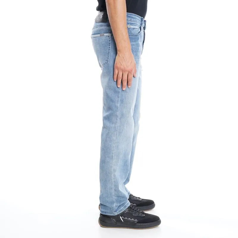 Jeans Hombre Straight Basic Mid Blue Cinco Bolsillo