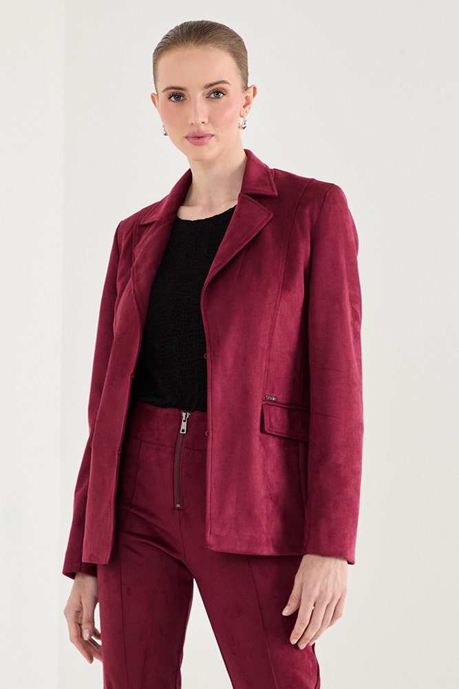 Blazer Mujer Liso De Tope Forrado Pinza De Entalle Y Bolsillos Burdeo
