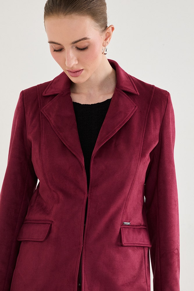 Blazer Mujer Liso De Tope Forrado Pinza De Entalle Y Bolsillos Burdeo