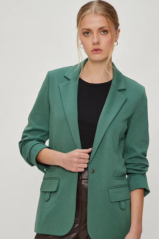 Blazer Mujer Jersey Textura Pique Verde Pistacho