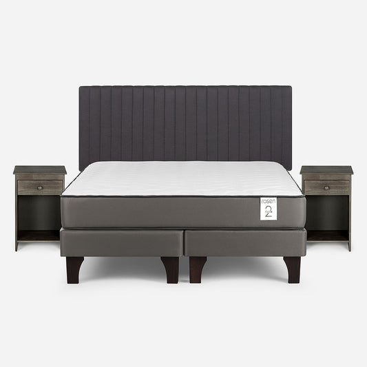 Cama New Style 2 Plus de 2 Plazas + Respaldo Lucio y Velador Tabor