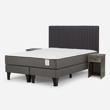 Cama New Style 2 Plus de 2 Plazas + Respaldo Lucio y Velador Tabor